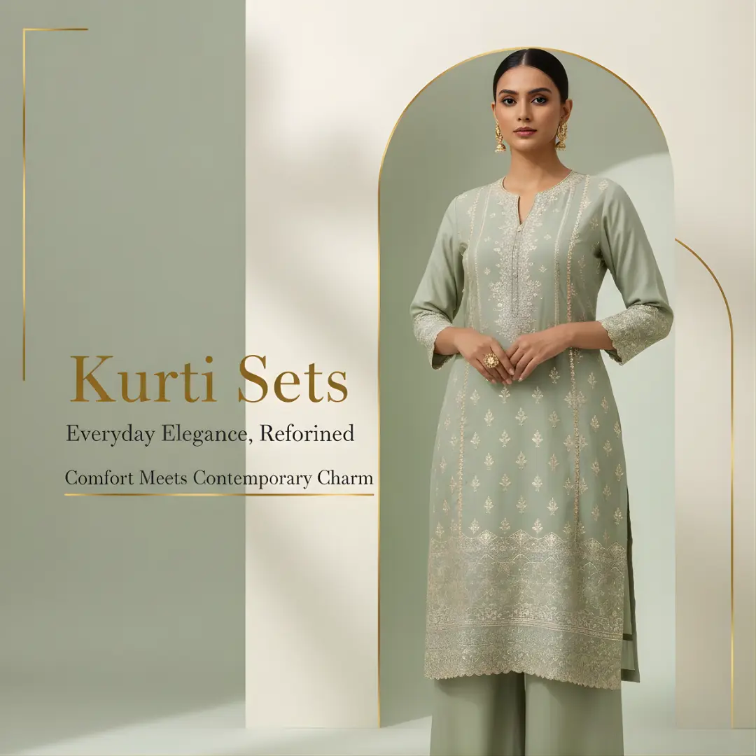 Sage green kurti set with delicate embroidery and contemporary design by Velvet Studio