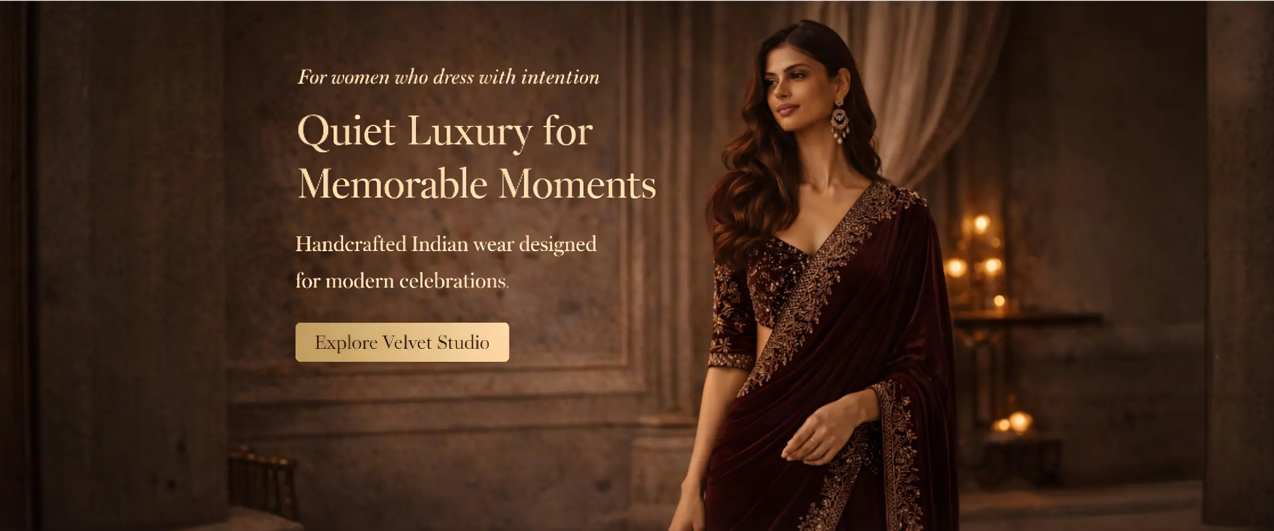 Quiet luxury handcrafted Indian saree for elegant celebrations by Velvet Studio