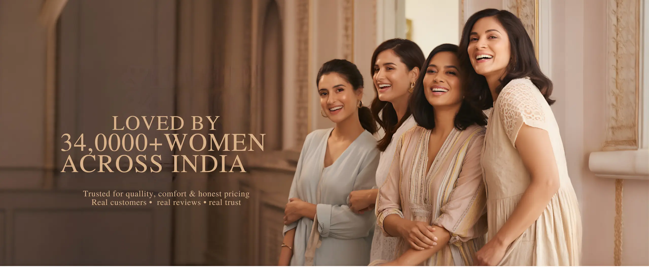 Happy Indian women wearing elegant outfits representing trust and customer love across India