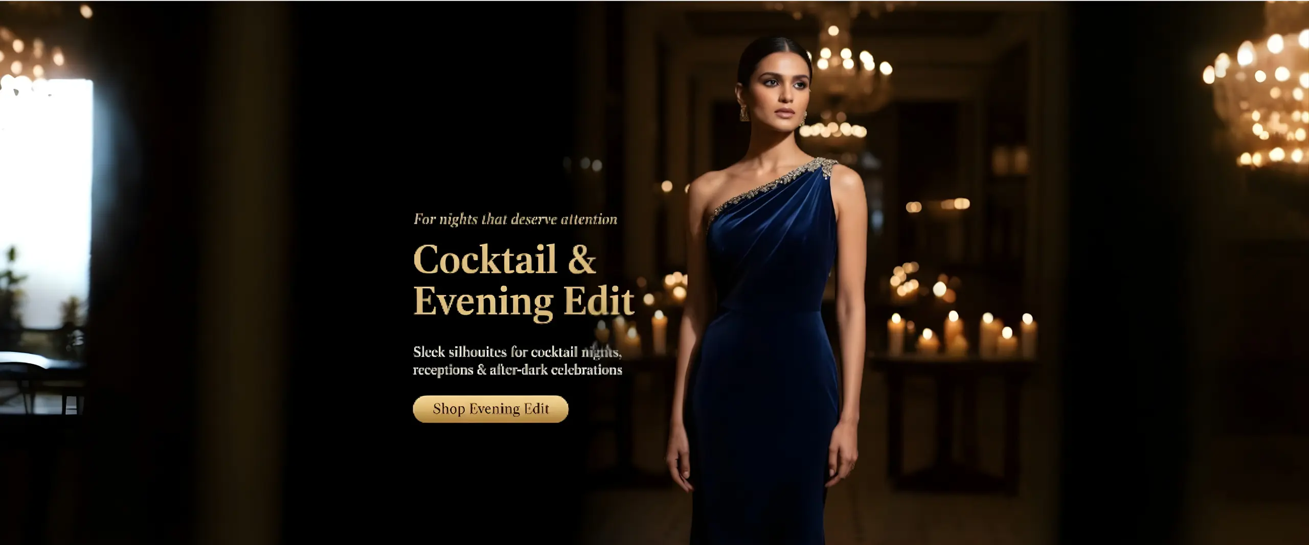 Elegant evening gown for cocktail nights and receptions by Velvet Studio