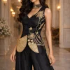 Black Indo western crop top palazzo with gold zardosi embroidery and cut dana work
