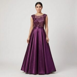 Amethyst Bloom Plum Sequin Evening Gown
